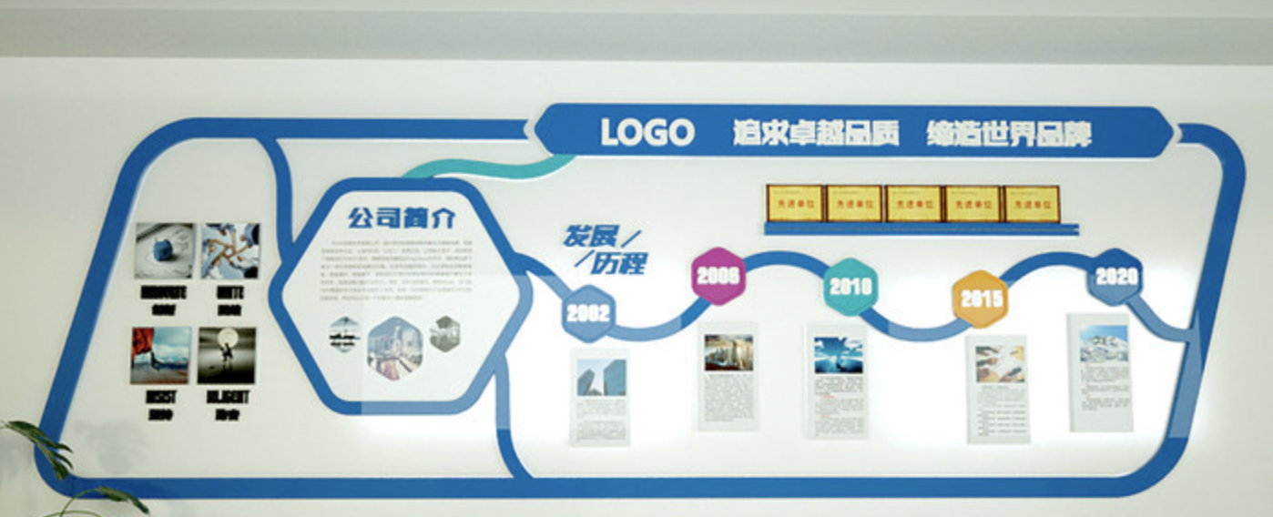 藍色經(jīng)典前臺文化墻設計(圖1) ?藍色企業(yè)文化墻