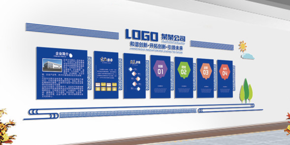 藍色簡(jiǎn)約企業(yè)風(fēng)采展示文化墻設計(圖3)